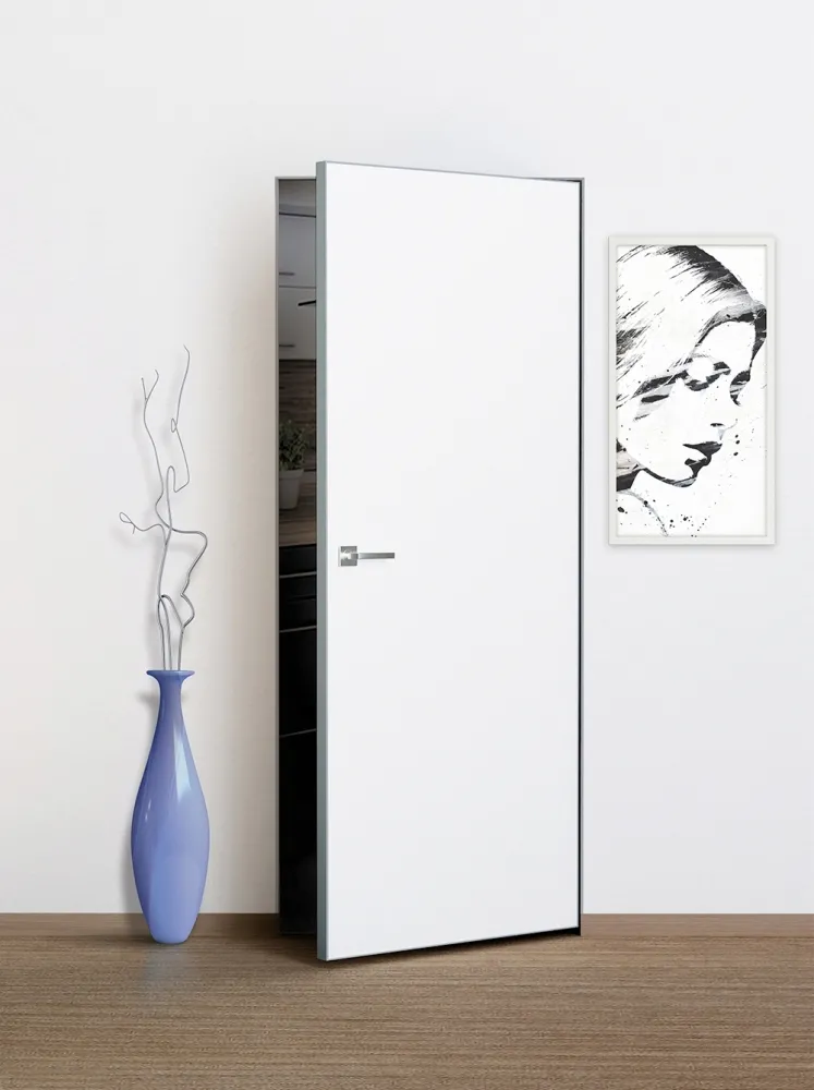 Фото Межкомнатная дверь Фьюжн, кромка AL хром с 4-х сторон белый грунт